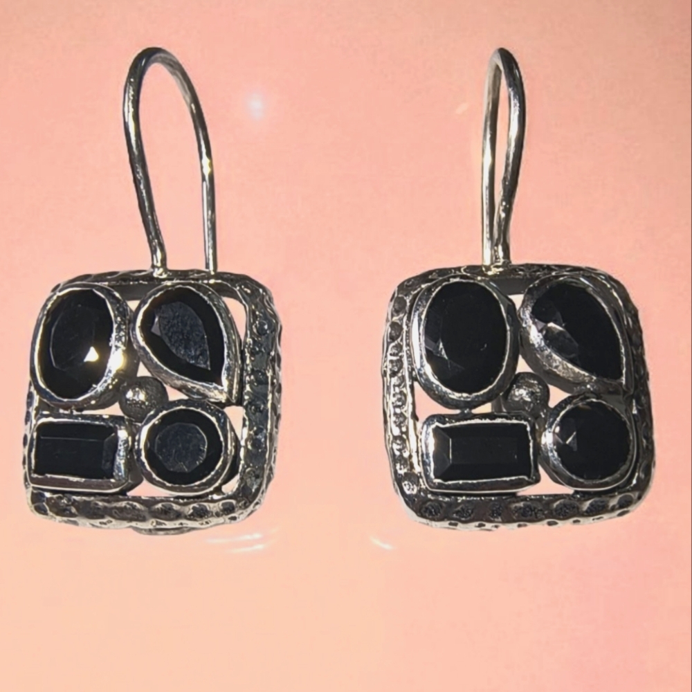 Black Tourmaline And Sterling Silver Artisan Created Drop Earrings